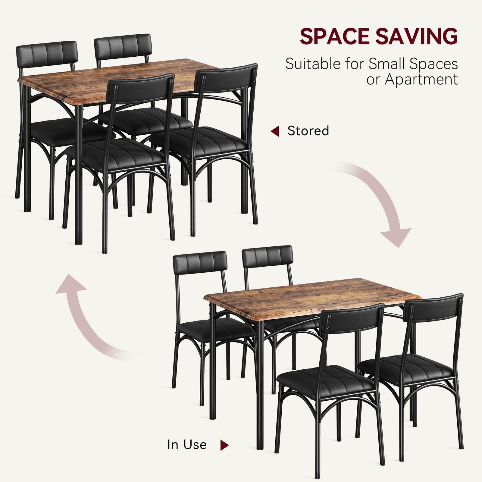 5-Piece Dining Room Table Set for 4, Kitchen Table with Upholstered Chairs Home
