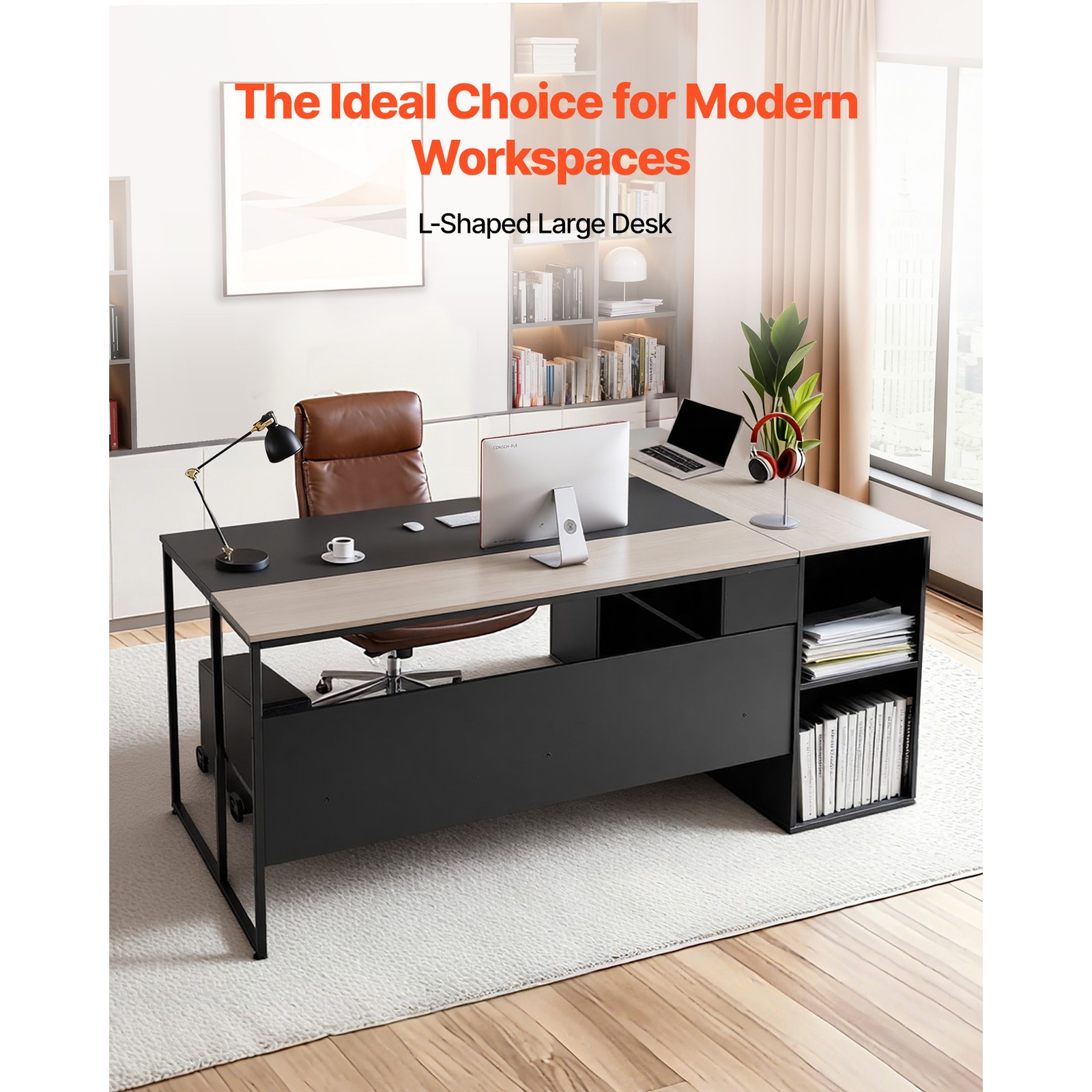 Uimoso L-Shaped Office Desk with Storage,Drawers,and CPU Stand, 350 lbs Capacity