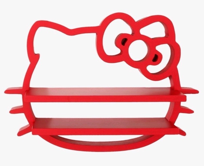 Hello Kitty Red Wall Shelf 2 Shelves Novelty Easy Mount Bedroom Home Office
