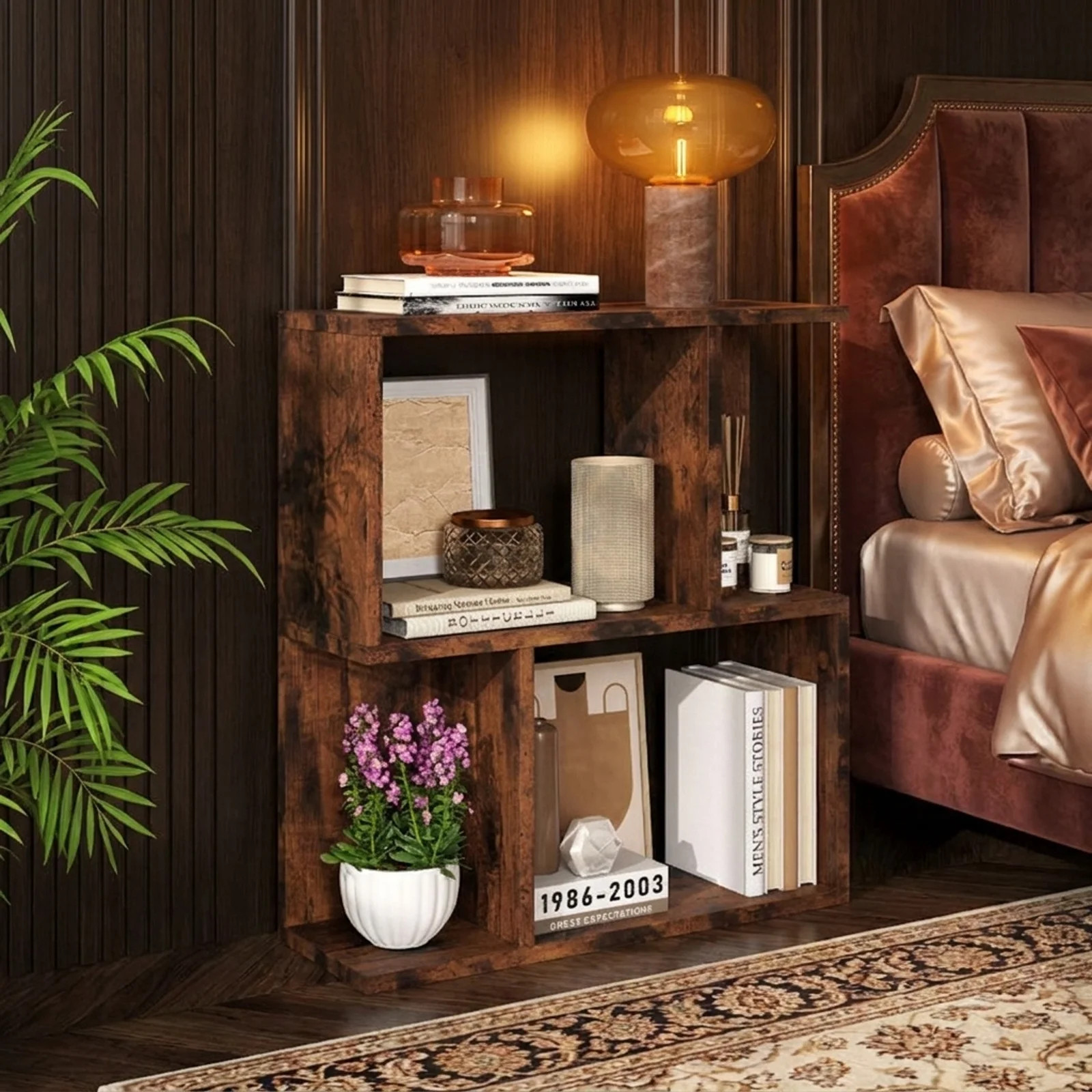 3-Tier Bookshelf with Display Shelf for Small Space Rustic Brown, 20″ x 7″ x 22″