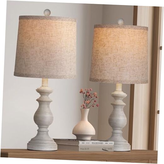 Traditional Table Lamp Set of 2, Rustic Farmhouse Table Lamps for Antique Grey