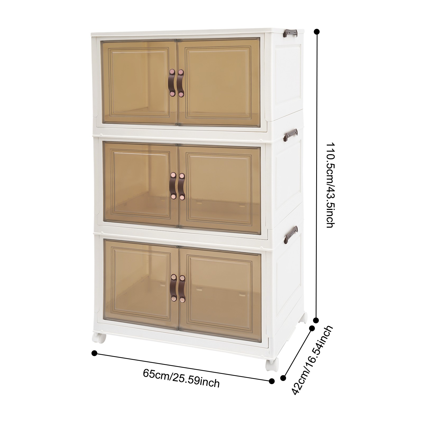 3PCS Foldable Stackable Storage Cabinets with Wheels White 25.59*16.54*43.5in