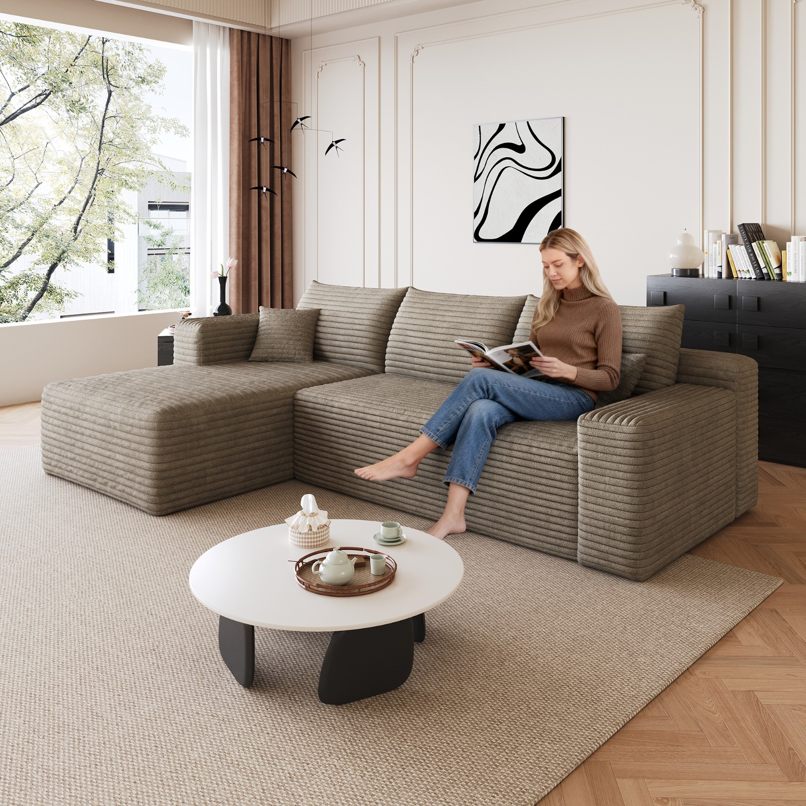 95″ L Shape Couch Comfy Sectional Boneless Sofa with Left Chaise for Living Room