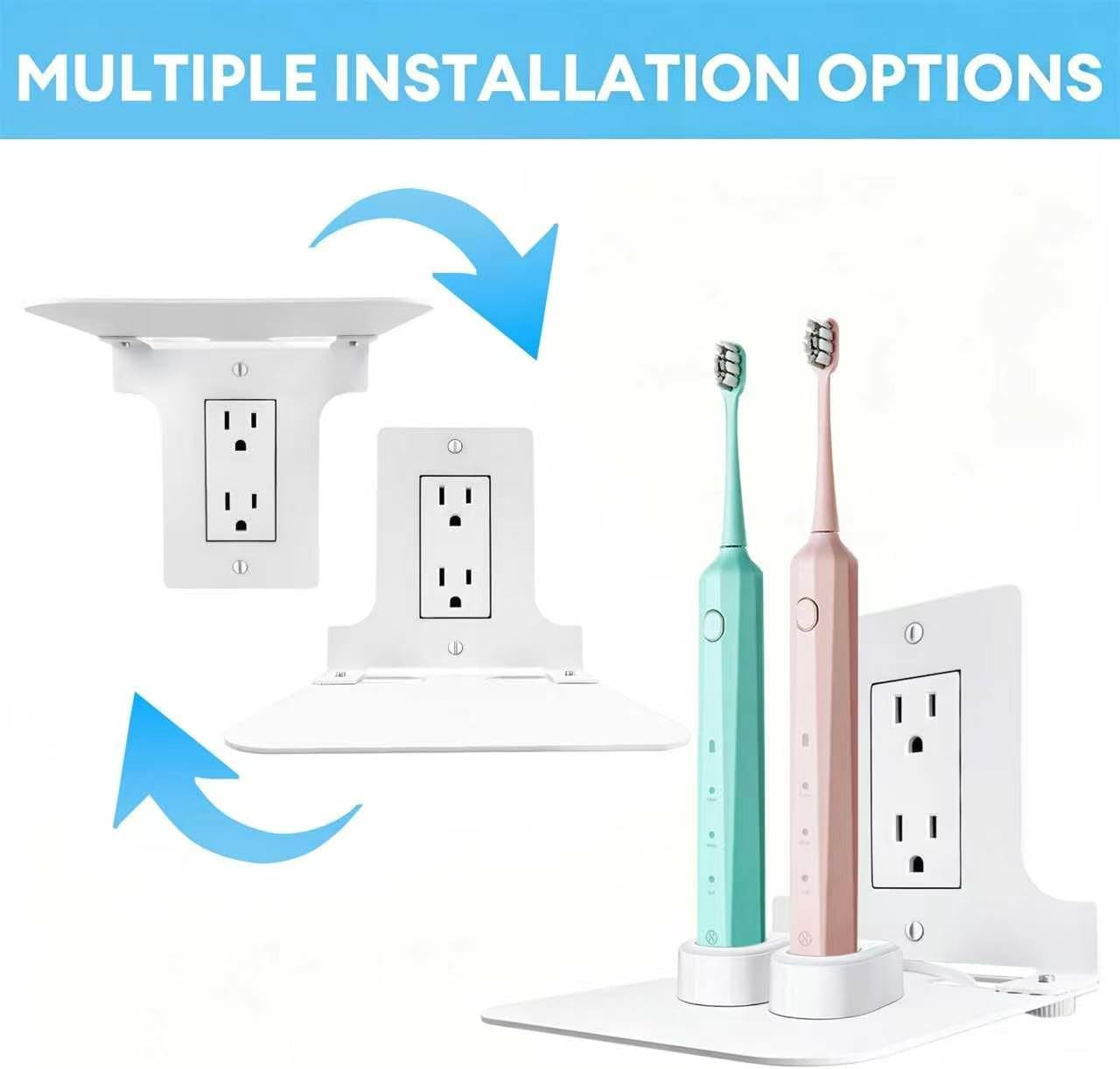 Metal Outlet Shelf with Built-In Cable Management, No-Drill Wall Organizer for B
