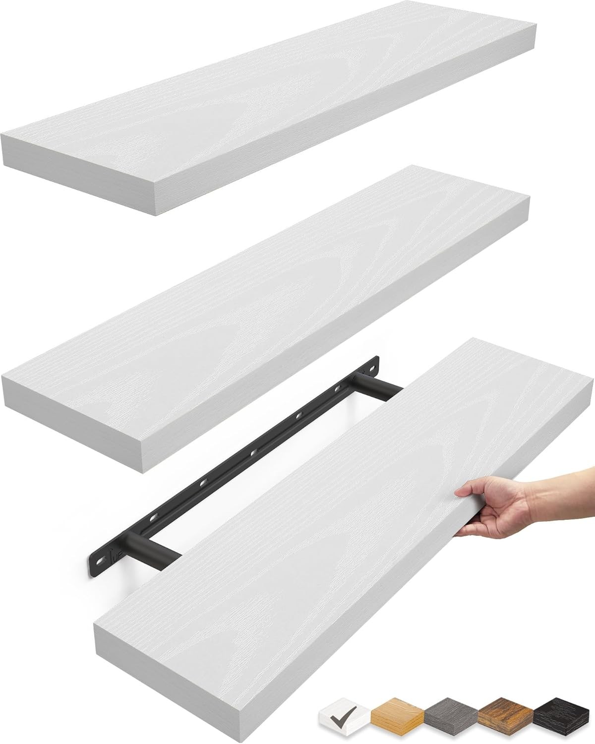 White Floating Shelves for Wall, Set of 3, 22.5 Inches Wall Mounted Rustic Wood