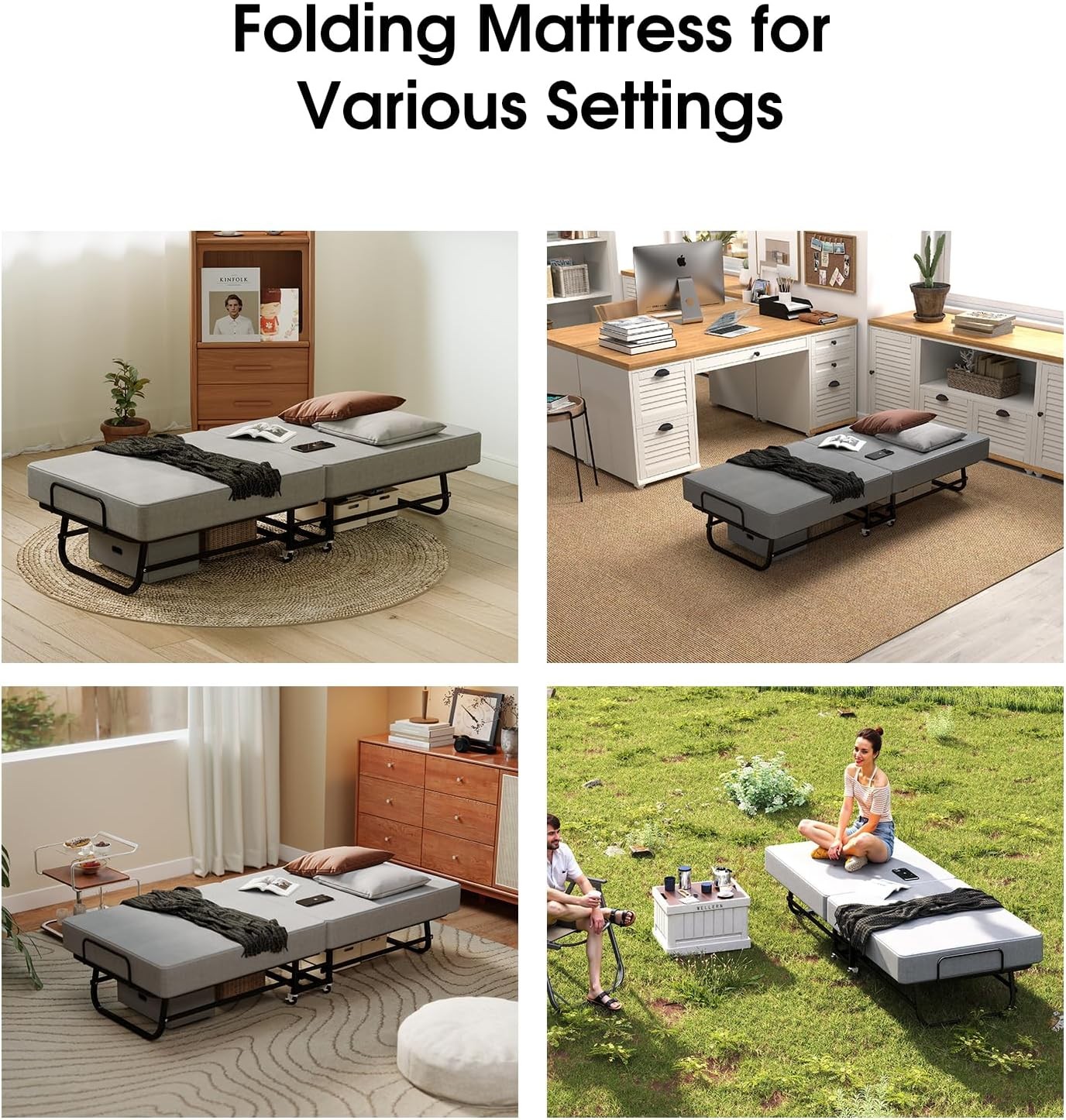 Foldable Rollaway Bed with Memory Foam Mattress & Sturdy Fold Up Metal Frame