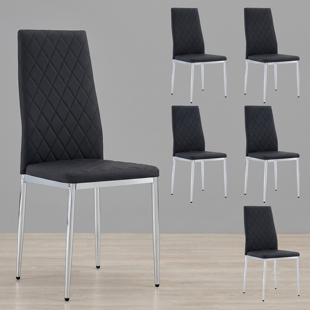 Set of 4/6/8 Modern Black PU Dining Chairs Diamond Tufted High Back Side Chair