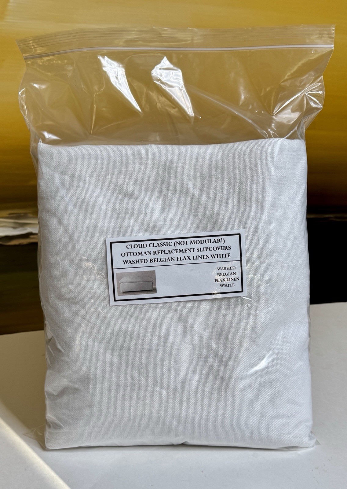 Restoration Hardware Cloud Classic Ottoman SLIPCOVER Wash Belg Linen White $1325