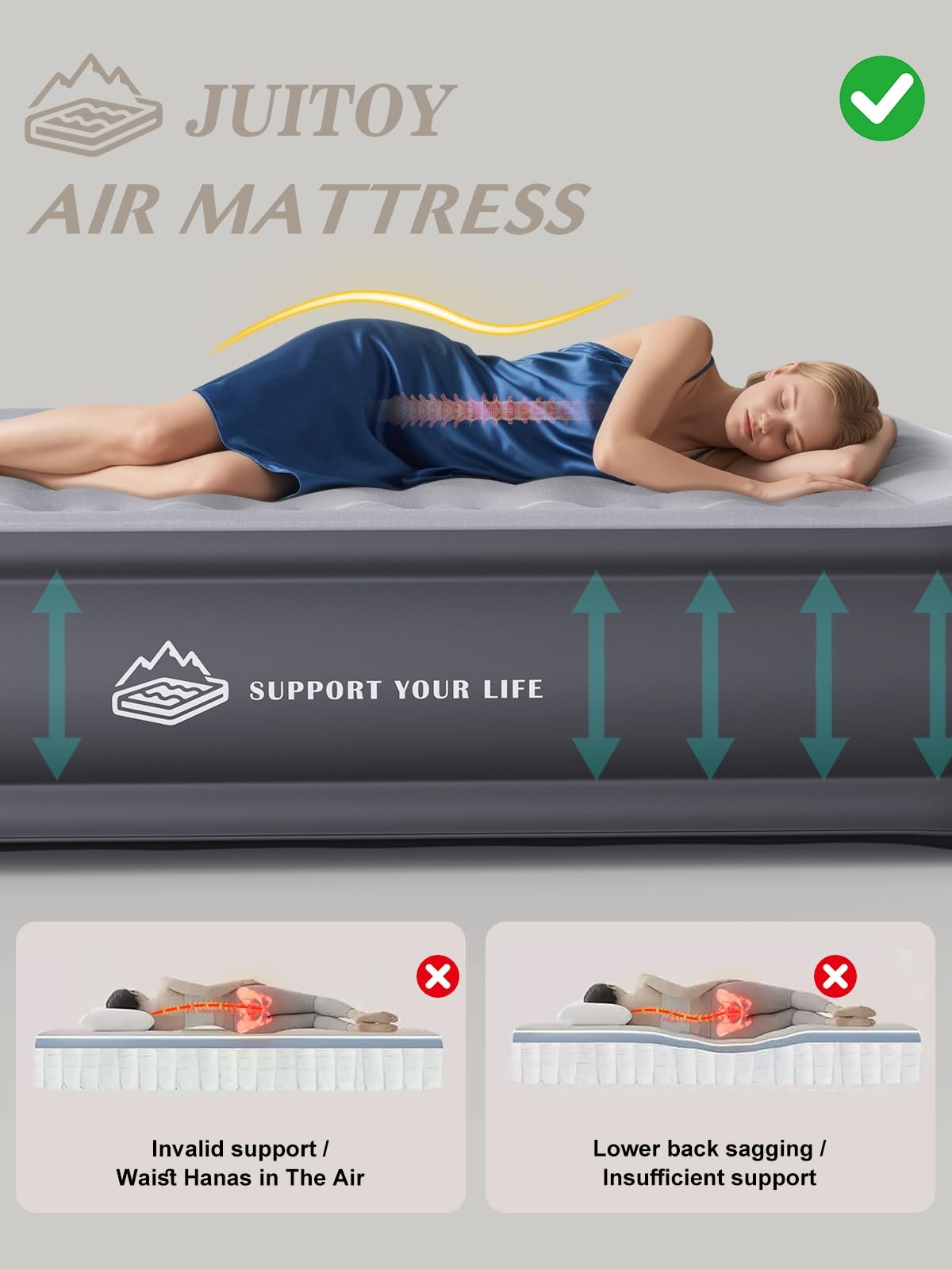 JUITOY Queen Air Mattress with Built in Pump, 18″ (U.S. Standard), Grey
