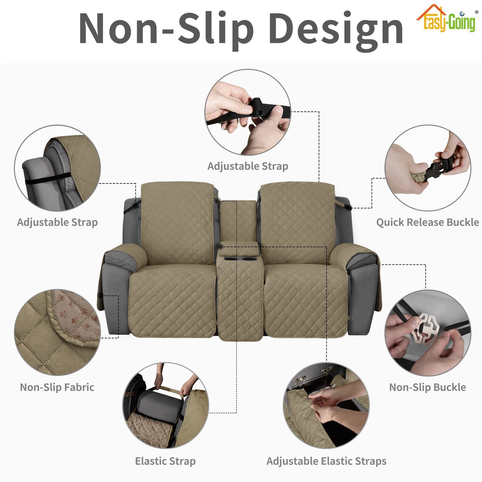 Easy-Going Non-Slip Loveseat Recliner Sofa Cover Console Water Resistant Double
