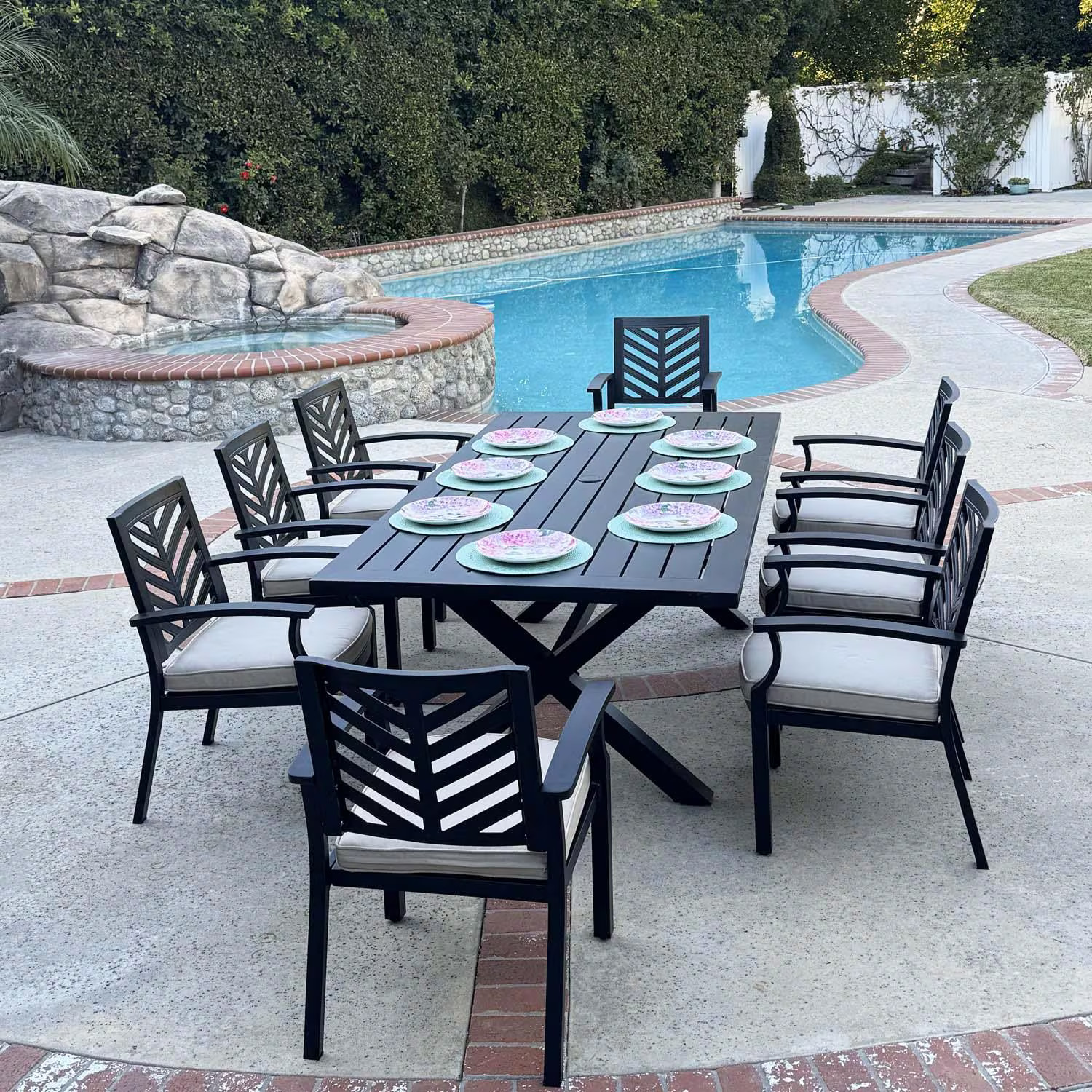 Palm Springs 9 Pc Aluminum Dining Set 88 X 44-in Rectangular Dining Table in