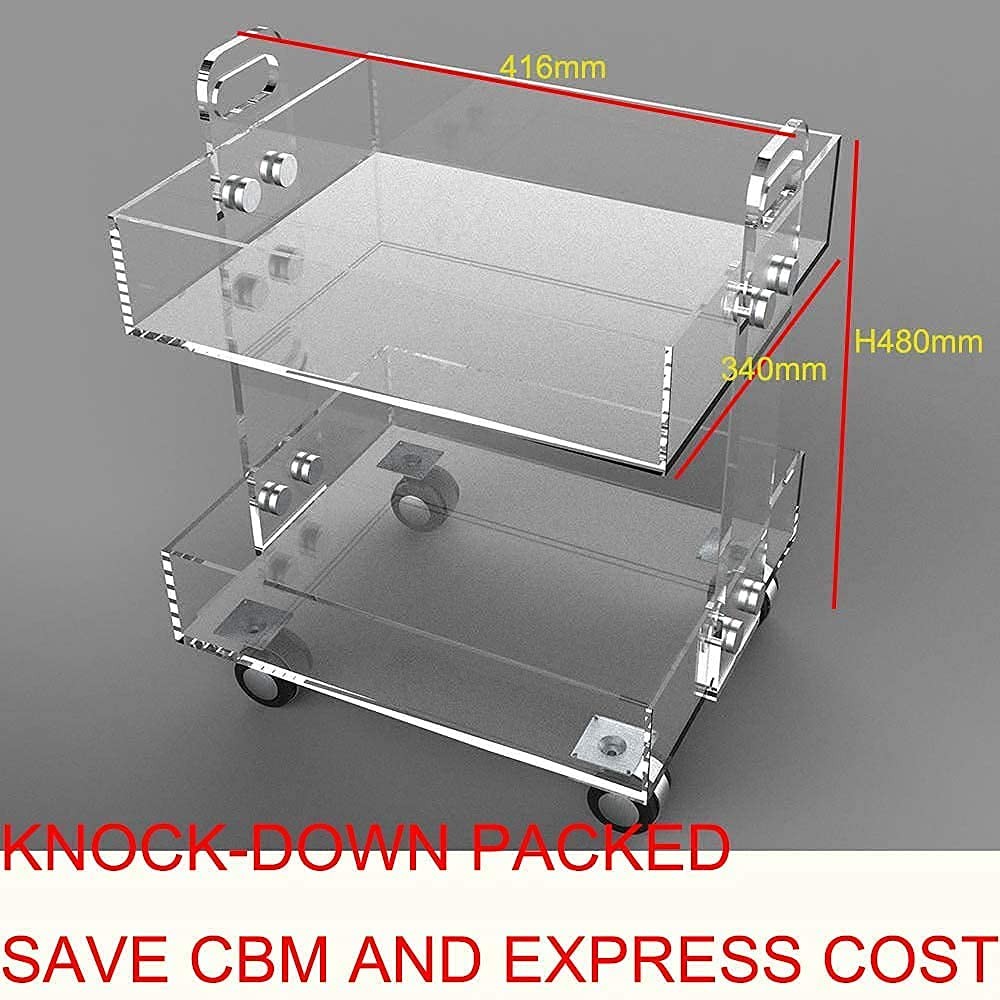 (Flat Packed) Original Acrylic Side Table,Clear Table with Wheels,Acrylic Bed…