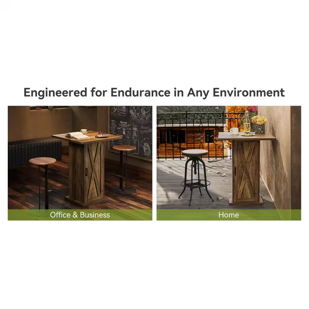Kearsten Square Brown 39.37 In. Corner Bar Home Table Seat 4-Storage 4-Tier Cabi