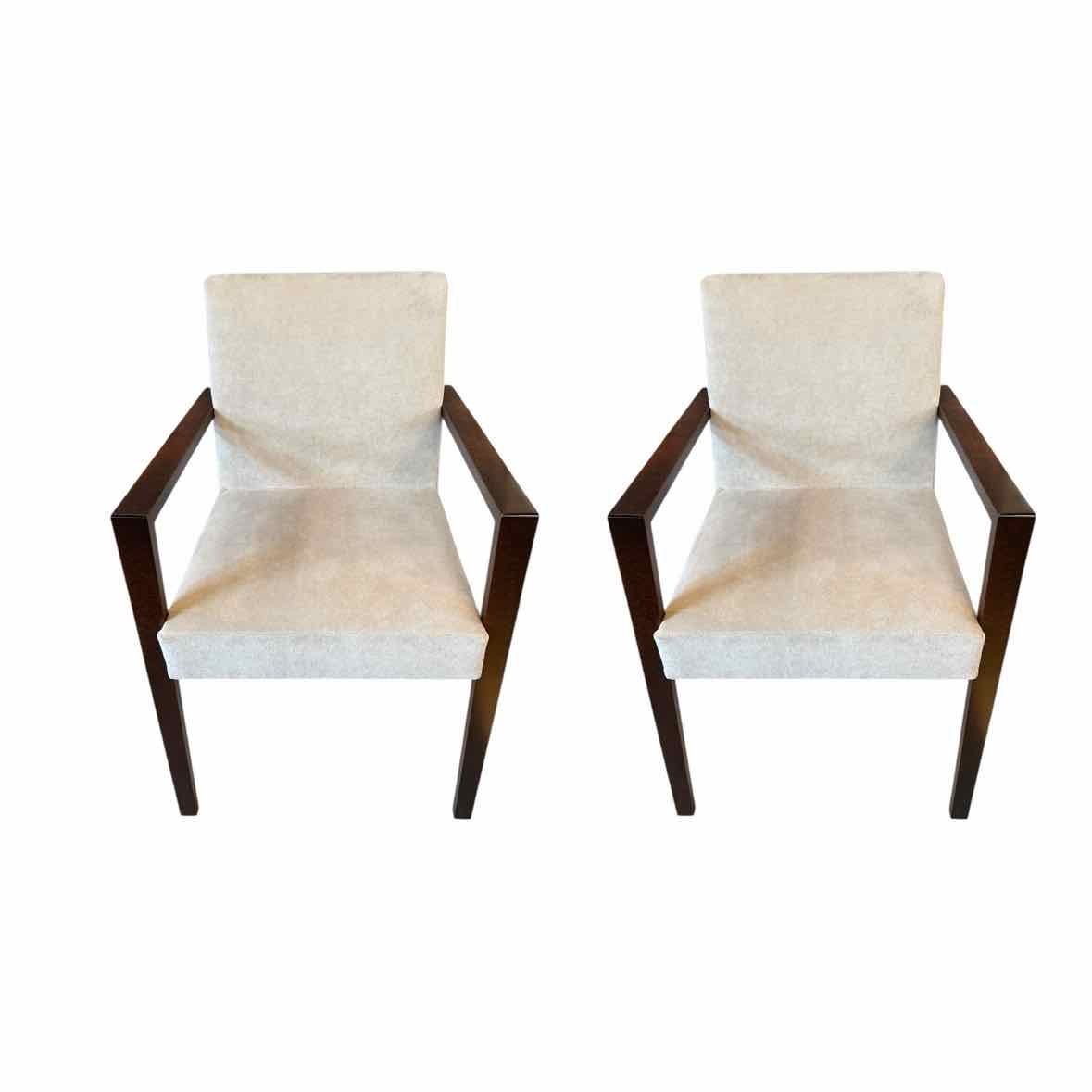 PAIR of ‘French Line’ Gray Suede & Wood Chairs by Didier Gomez for Lignet Rose