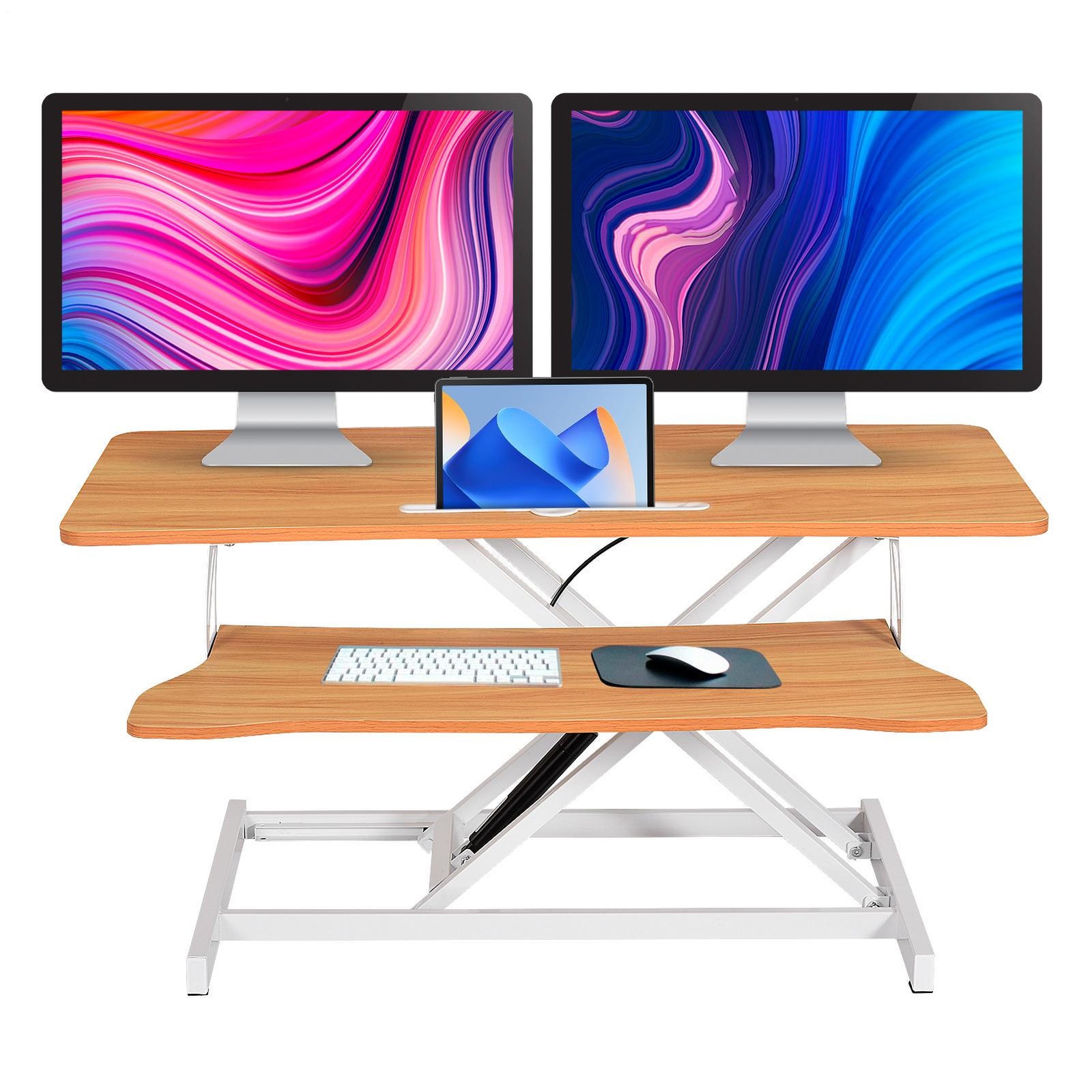 Standing Desk Converter 37” Height Adjustable With Keyboard Tray Brand New-