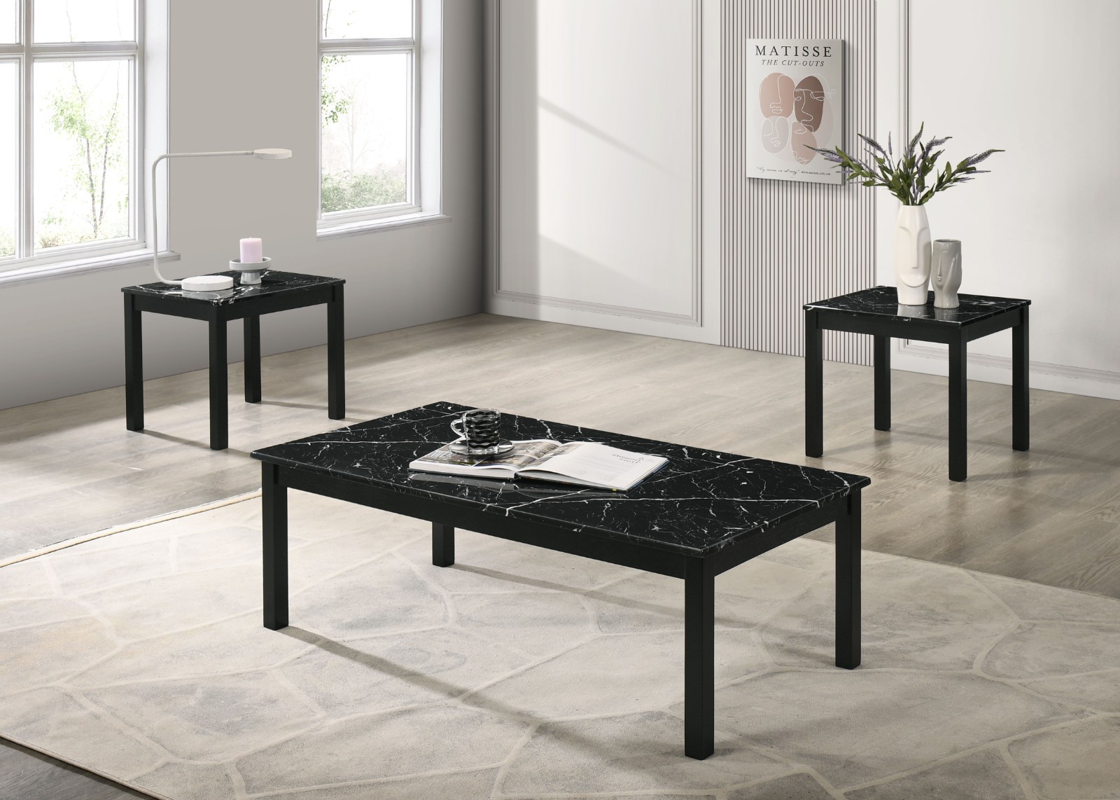 Findlay 47in Coffee Table Set of 3 with 2 End Tables for Livingroom