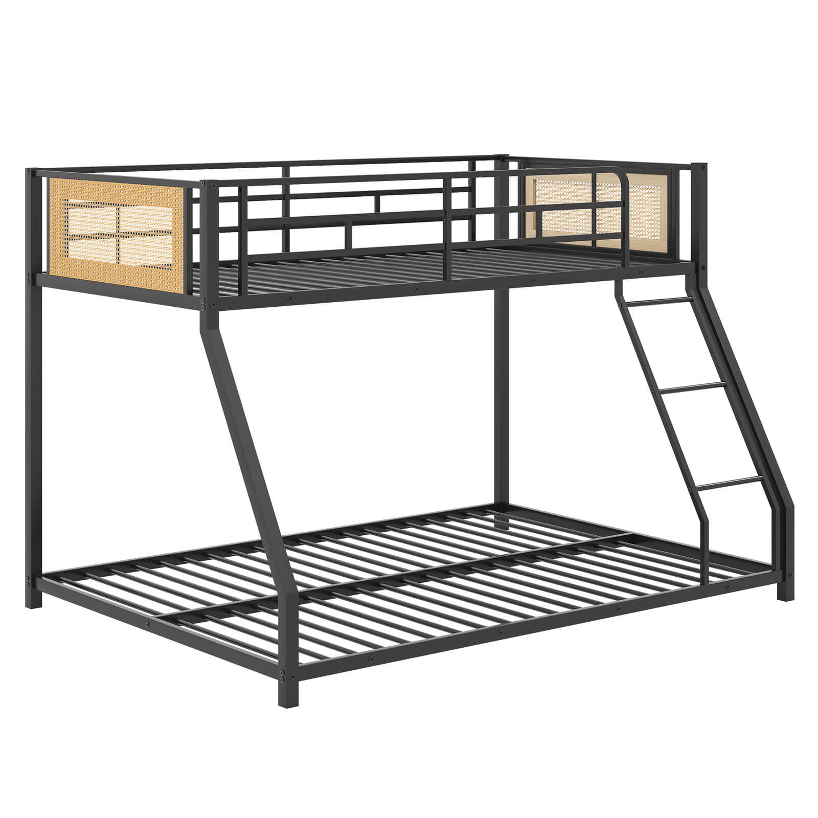 Metal Bunk Bed Twin Over Full Low Profile Bunkbeds w/ Full Length Safety