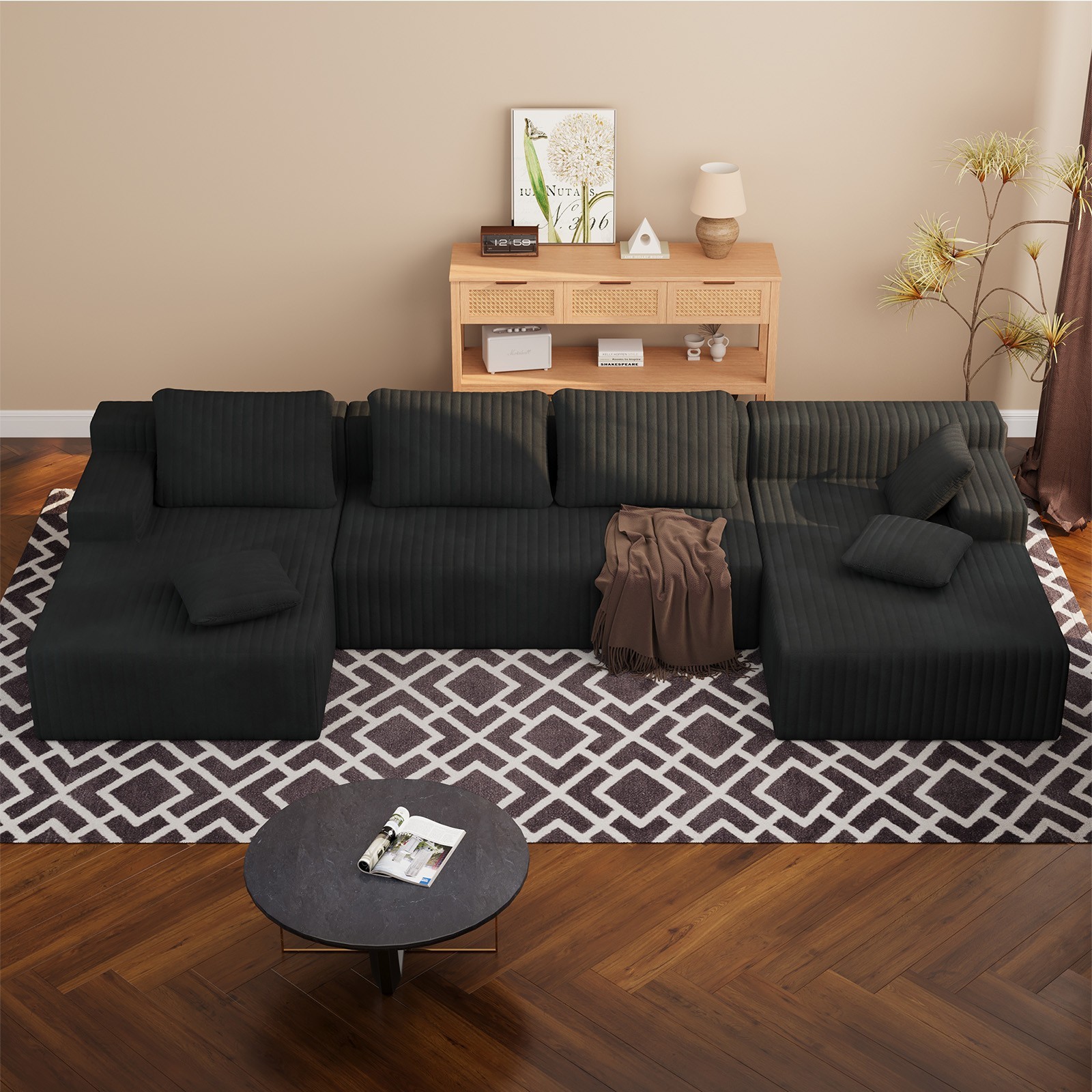 Modular U-Shaped Cloud Sofa with Chaise Lounge, Soft Corduroy Fabric for Living