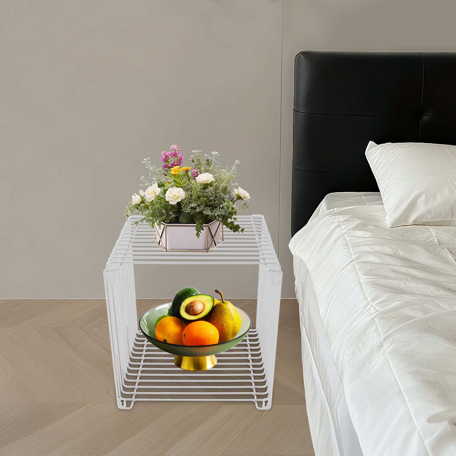 Square Side Table, Iron Multi-Purpose Side Table, Cage End Table Silver