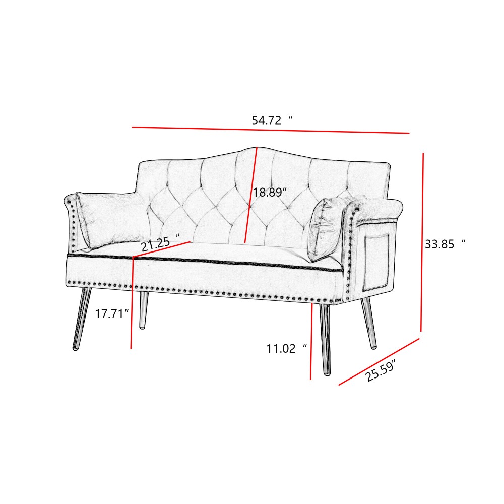 Tufted Velvet Loveseat Cream White, Small Sofa for Living Room Bedroom