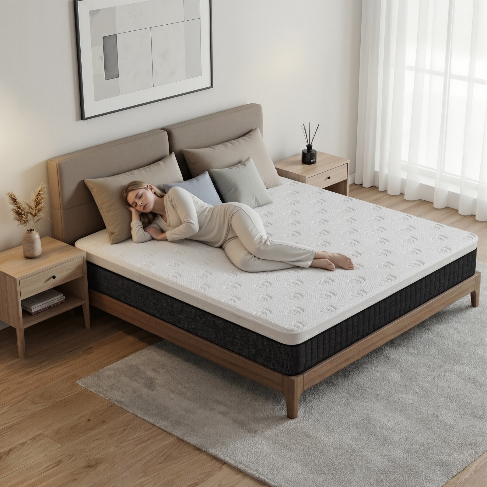 12″ White Medium Firm Pillow Top Cooling Gel Hybrid Mattress CertiPUR-US Foam