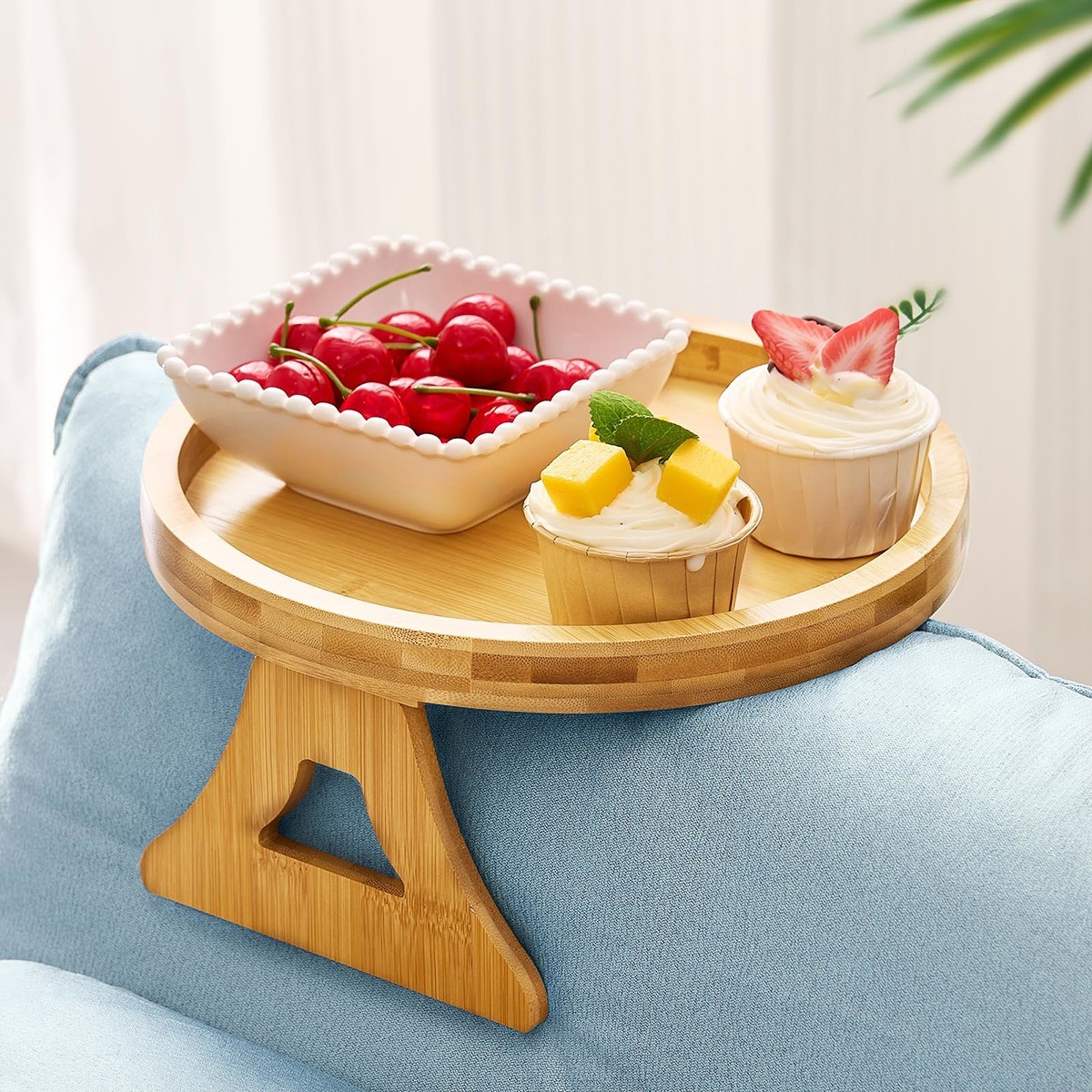Sofa Arm Tray Table Clip-Bamboo Sofa Clip Side Table-Wide Sofa Arm Table