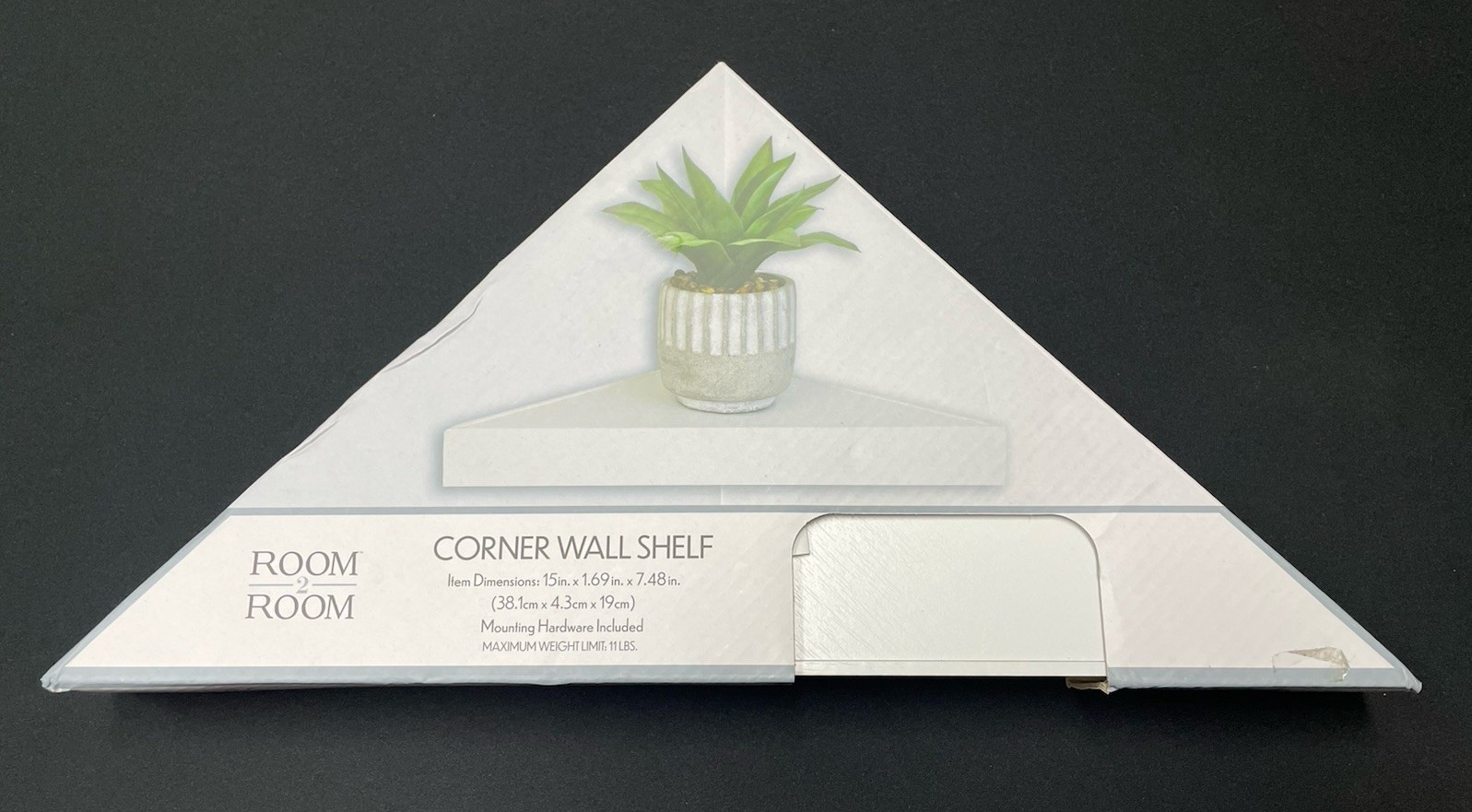 Room 2 Room Corner Wall Shelf (15in x 1.69in x 7.48in) & Mounting Hardware