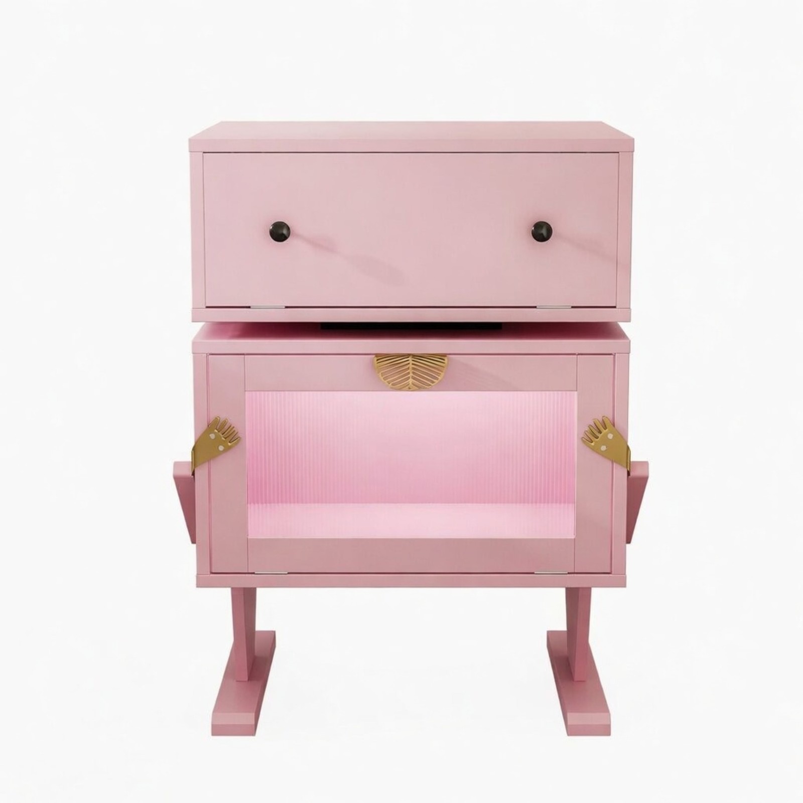 Pink Robot LED Nightstand with Rotating Drawer, 20.7″ Wide Modern End Table