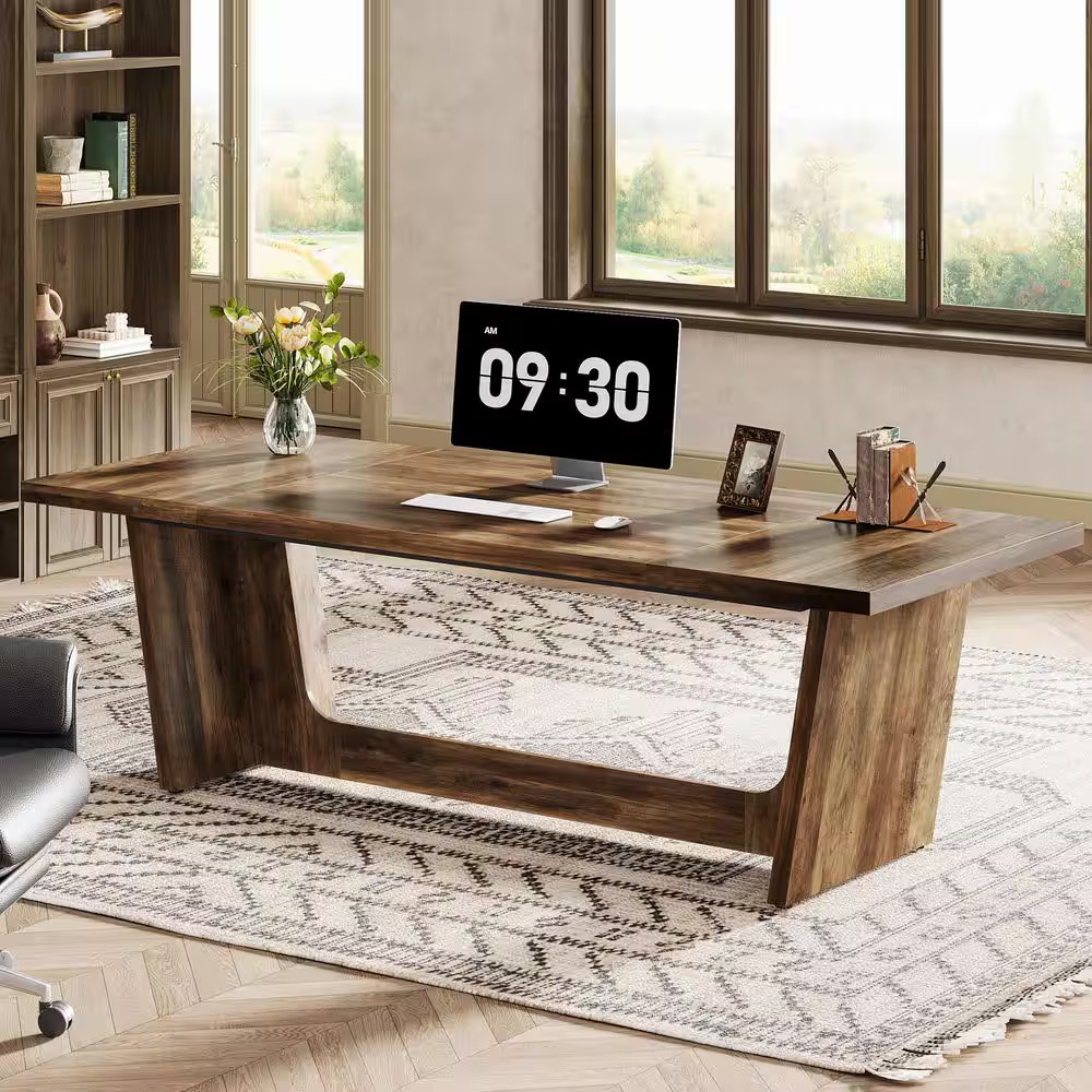 Moronia 70.9 In. Rectangle Dark Brown Wood Executive Desk Large Home Office Desk
