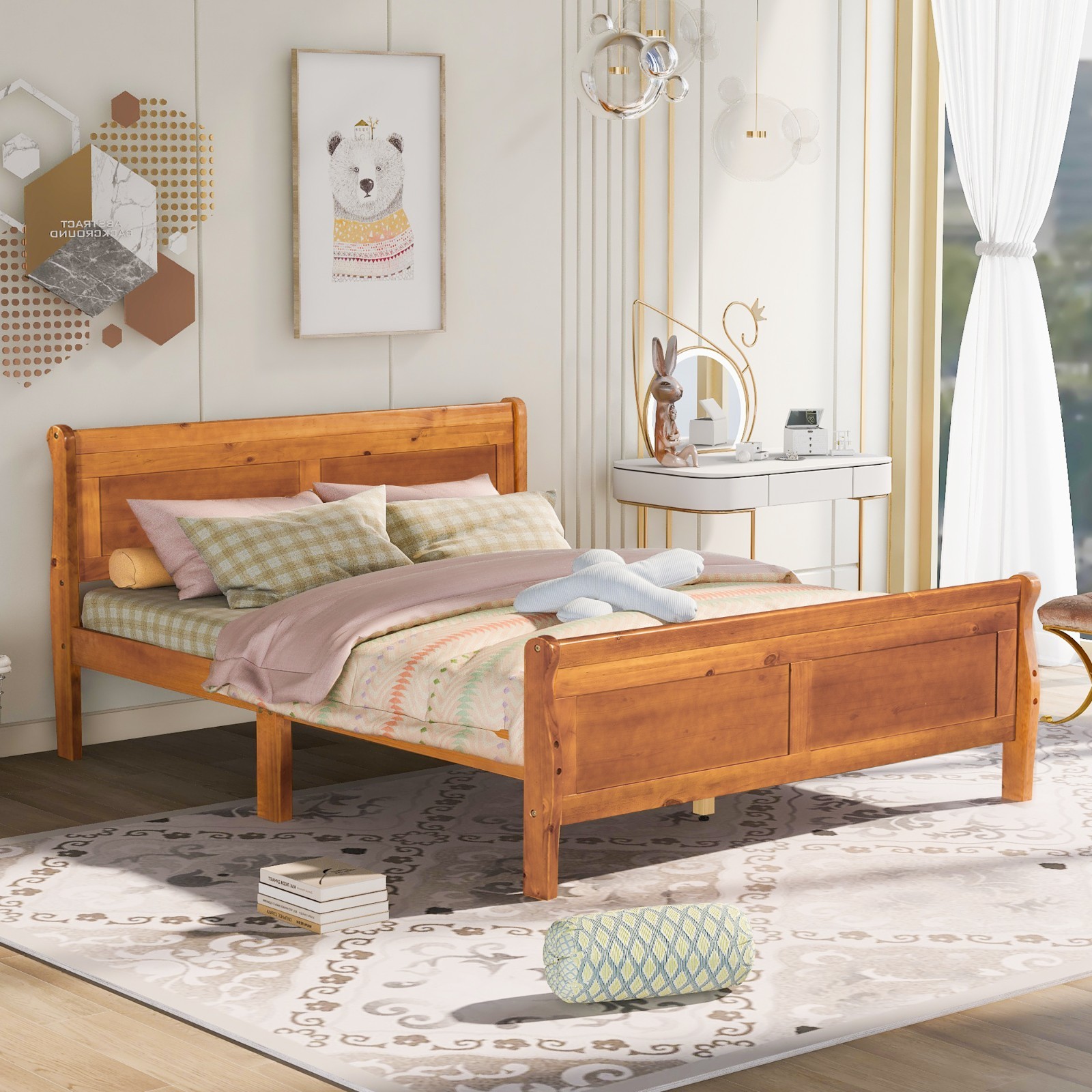 🛏️MATTRESS NOT INCLUDED!🛏️Queen Bed Frame +Headboard +No Box Spring Needed!!