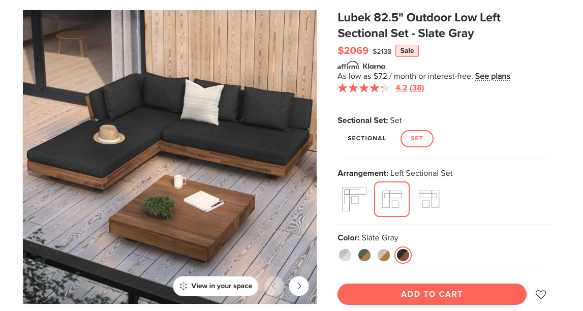 Lubek 82.5″ Outdoor Low Left Sectional Set – Slate Gray