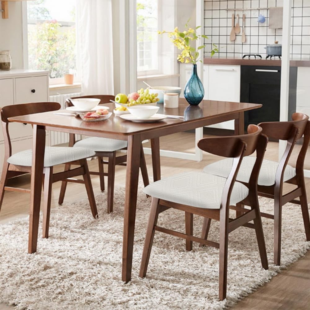 SearchI Jacquard Dining Chair Seat Covers Set of 6 Beige Rhombus