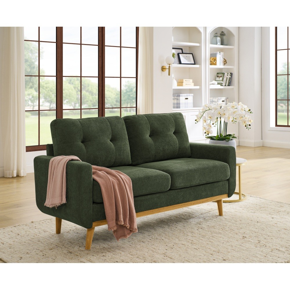 67.7″ Wide Mid-Century Modern Upholstered Tufted Loveseat Sofa With Wooden Legs