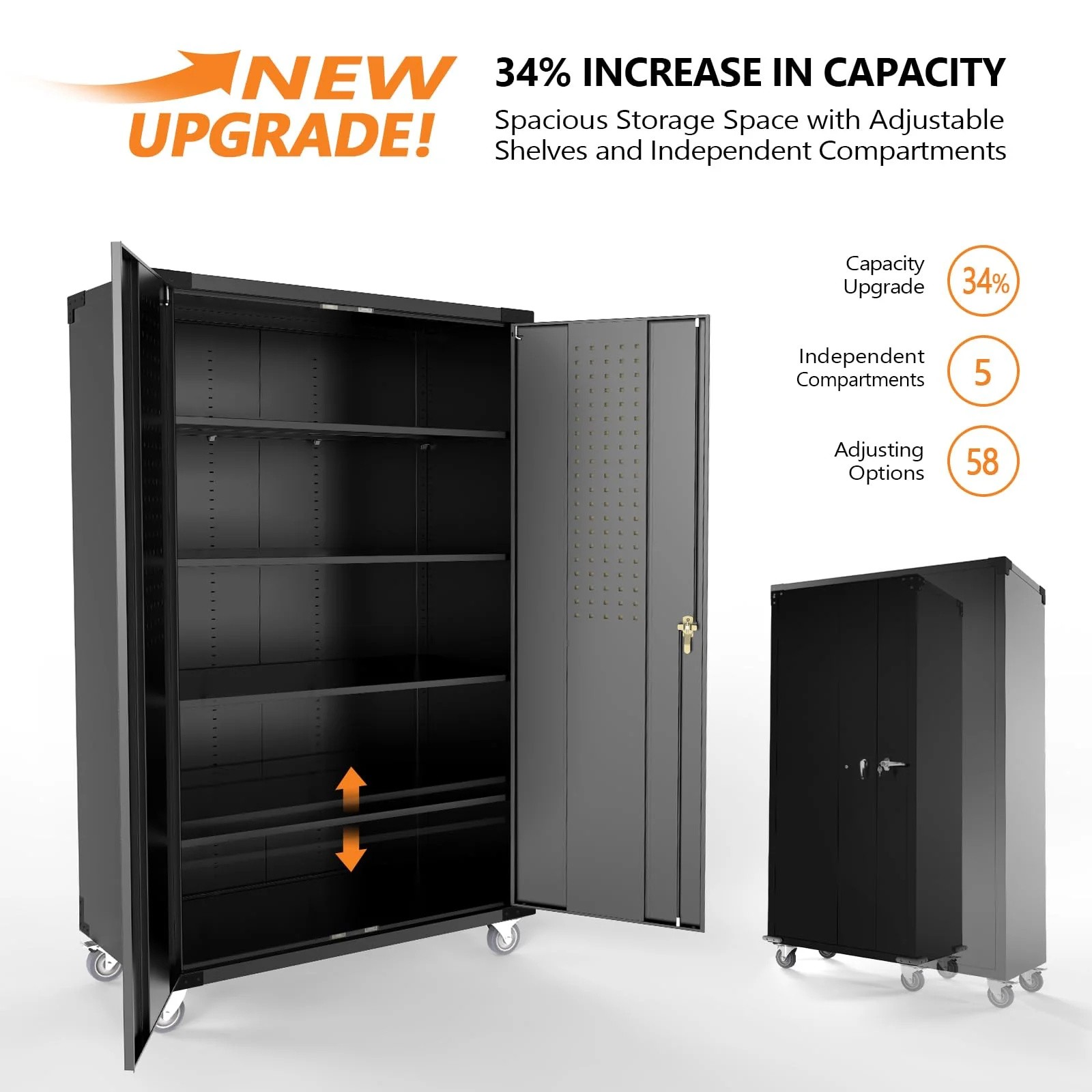 72in Tall & Wide Metal Storage Cabinet with Pegboards & Locking Doors & Shelves