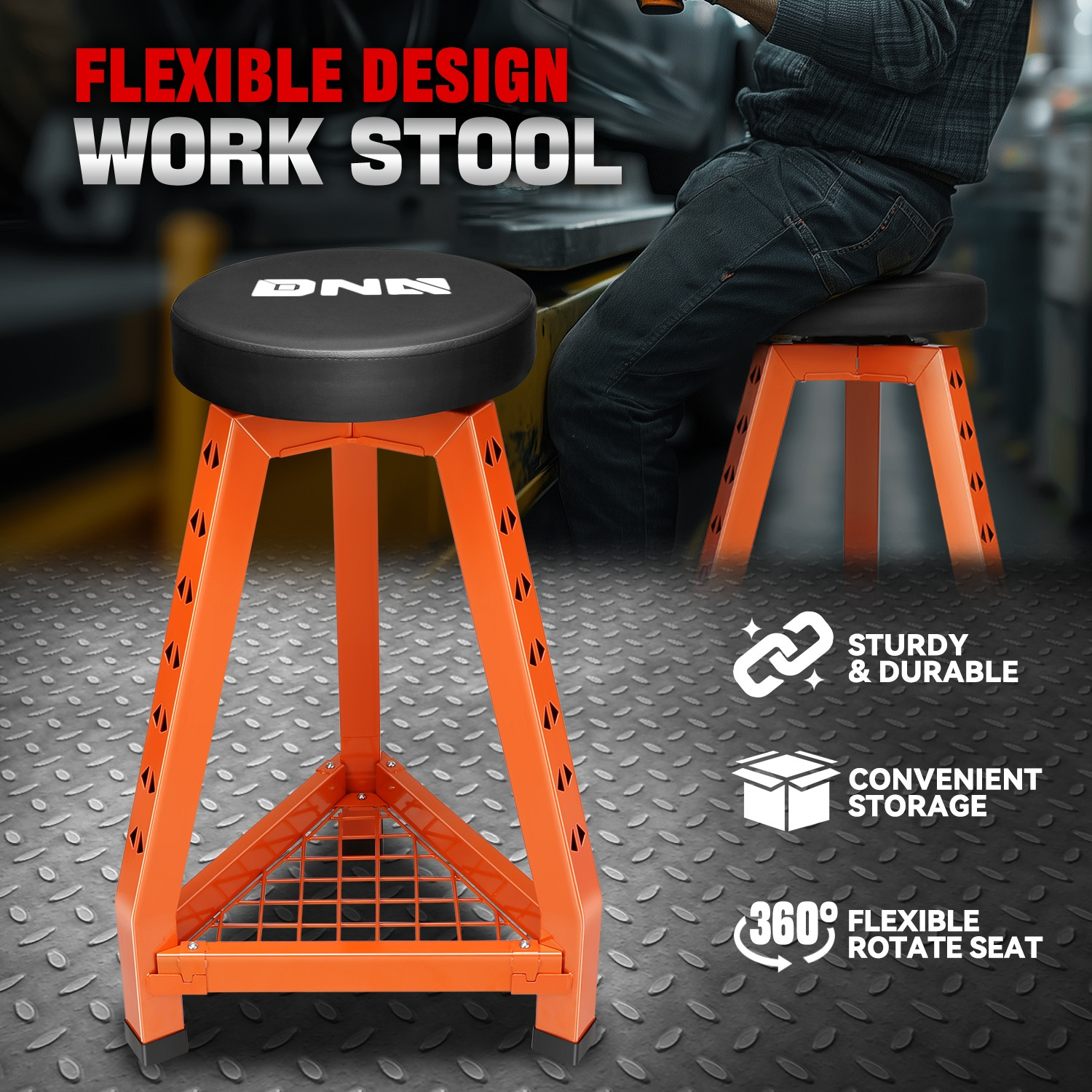 Heavy Duty Metal Steel Mechanics Garage Work Shop Stool Chair Rotate Seat Red