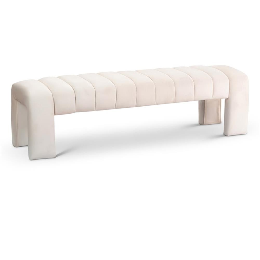 Pemberley Row Solid Wood Velvet Cream Bench Rectangular Channel Tufted 60.5″ …