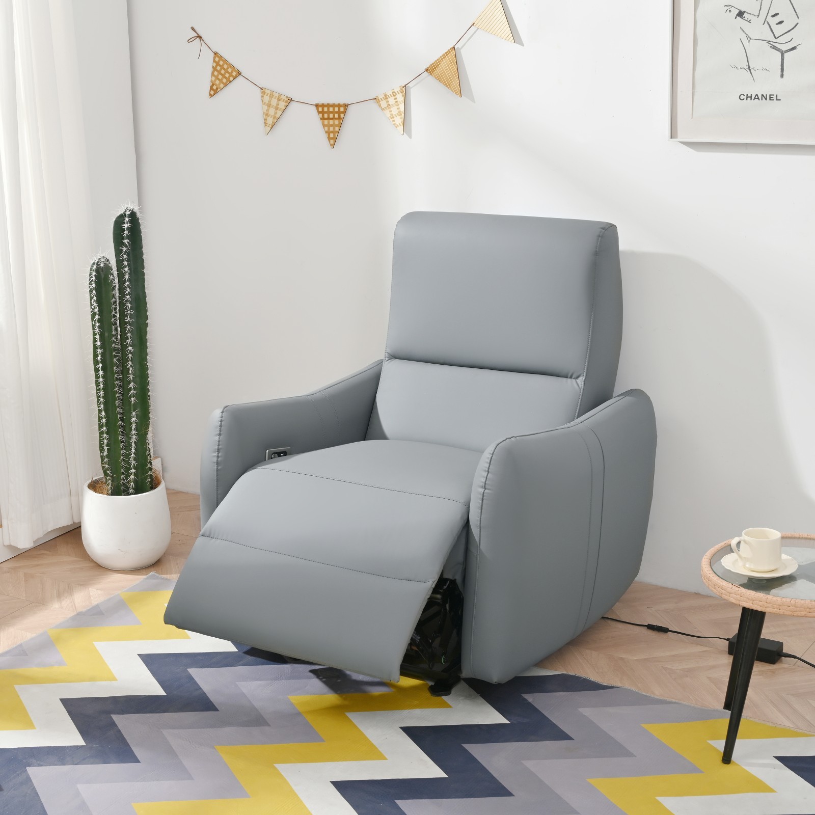 Wall Hugger Power Recliner Chair Electric Reclining Sofa Small Spaces PU Leather