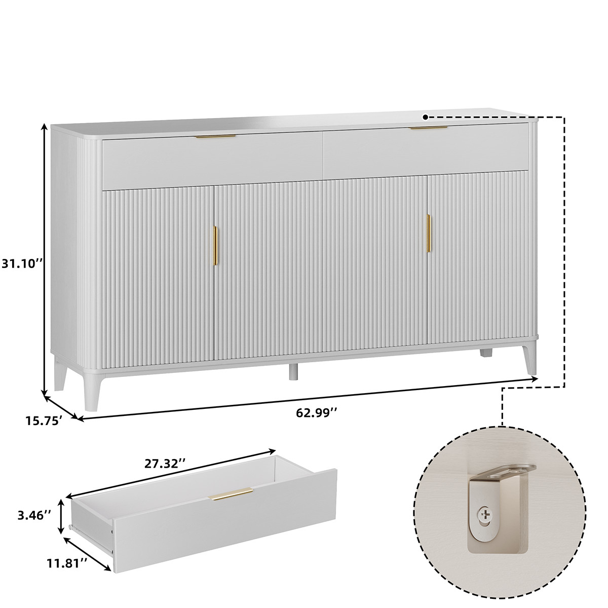 63″ Large Buffet Sideboard with Storage, 31″ Tall Kitchen Buffet Storage Cabinet