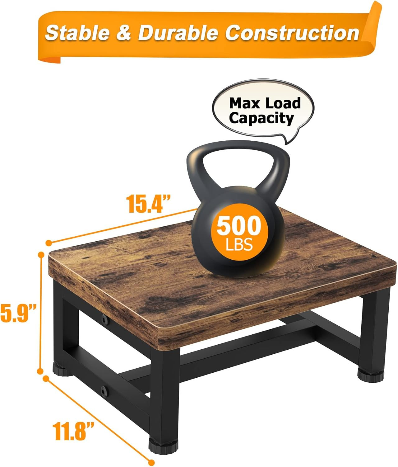 Wooden Step Stool for Adults & Kids Non-Slip Heavy Duty 500LBS Rustic Brown