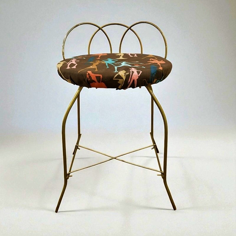 Vintage Vanity Boudoir Chair Gold Metal Hollywood Regency MCM *READ*