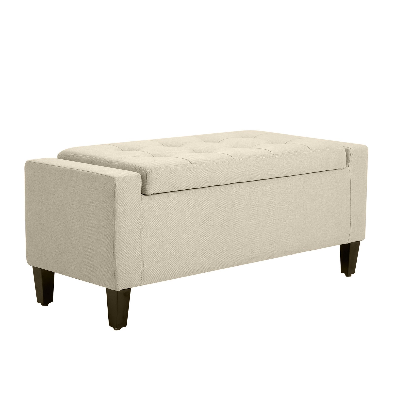 Rectangular Tufted Linen Storage Ottoman Bench with Flipping Top Beige