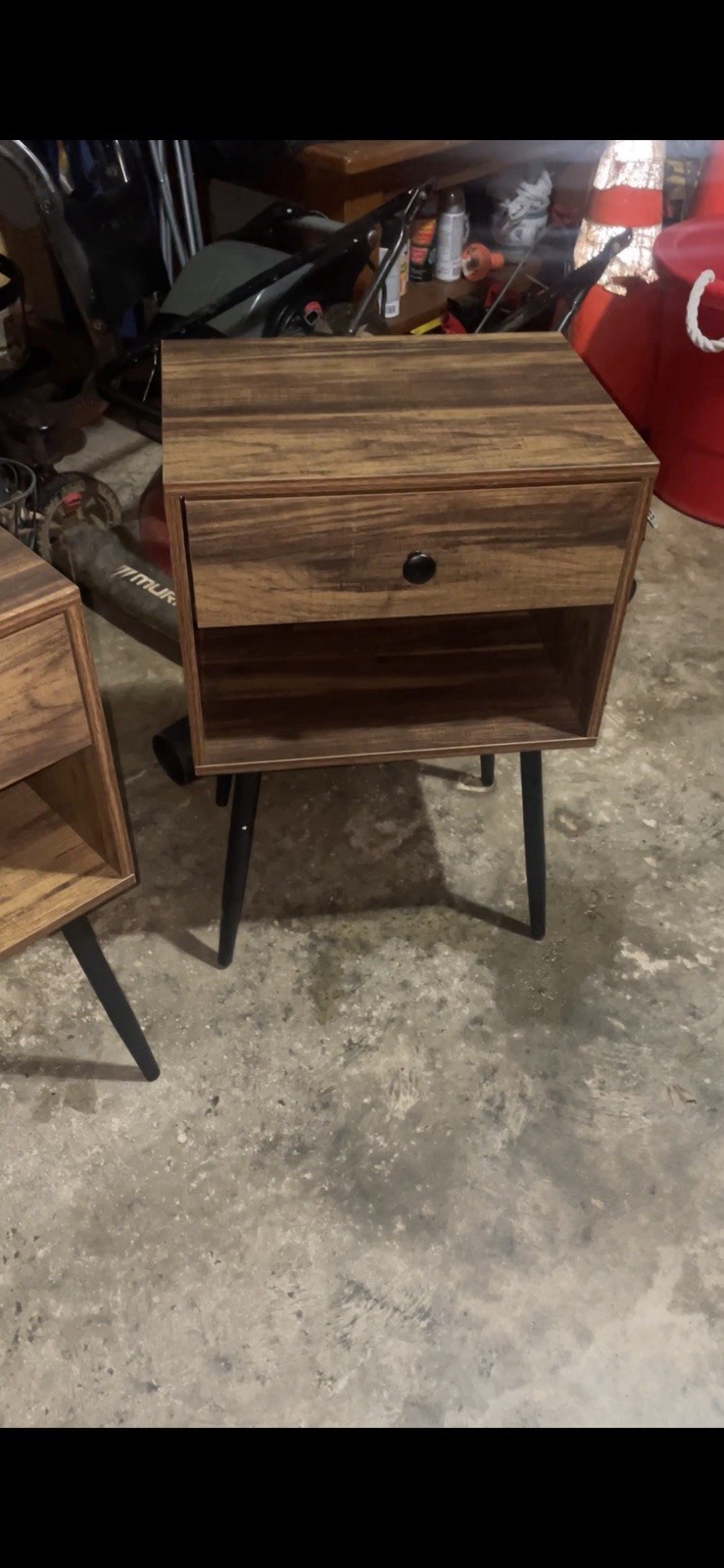 Mid-Century Modern Wood Nightstand Brown Black 2 Drawers Open Shelf 25x20x22 in