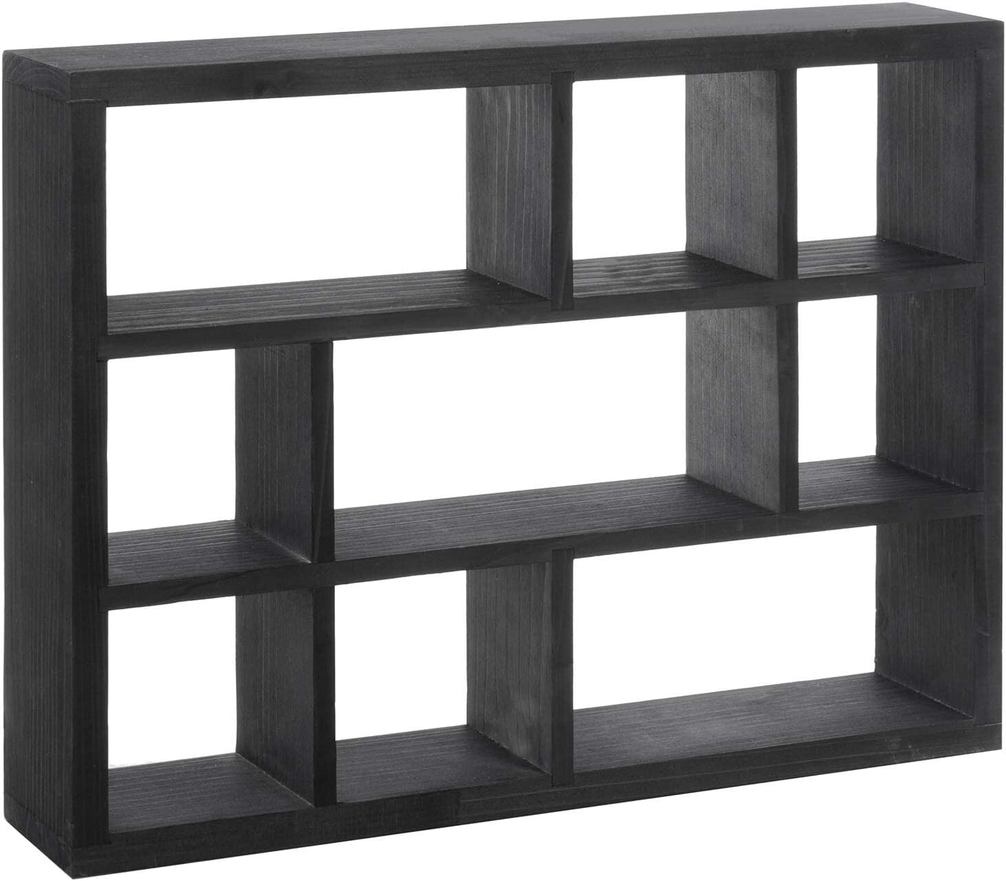 9 Slots Wall-Mounted Black Wood Floating Shelves, Freestanding Shadow Storage