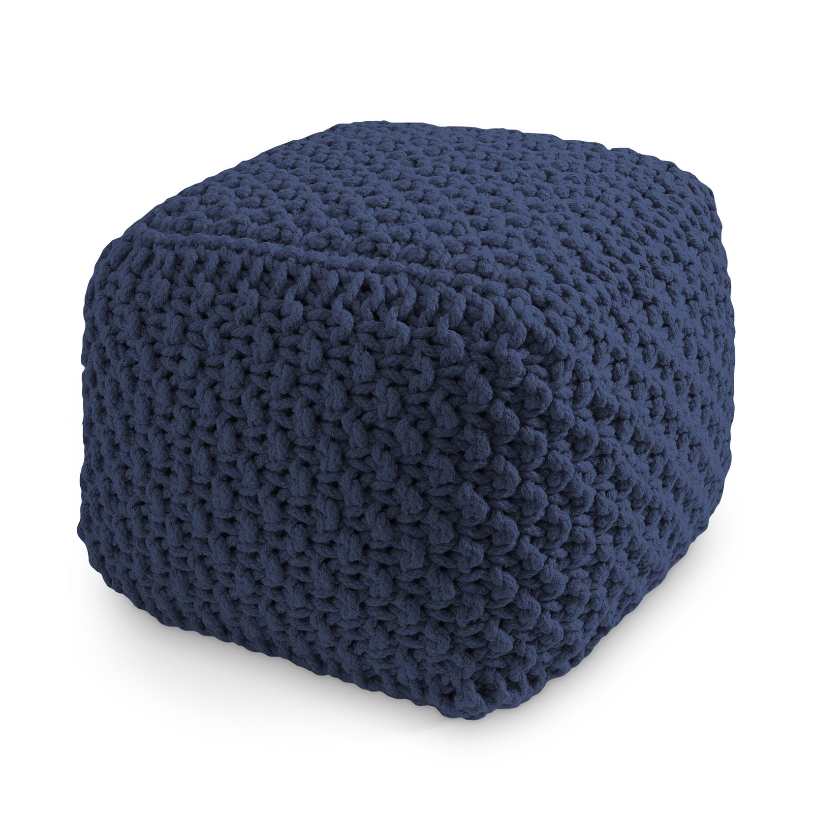 Square Cotton Pouf Ottoman Navy Blue – 18.5 x 18.5 x 14.5 Knit Foot Stool Pouffe