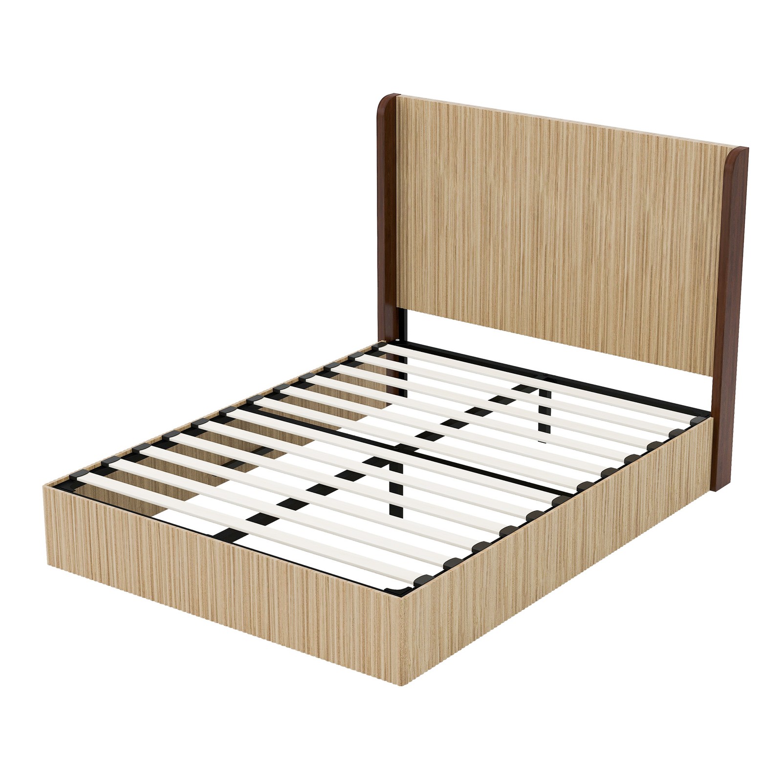 Queen Platform Bed Frame with Headboard, Natural Wood Finish