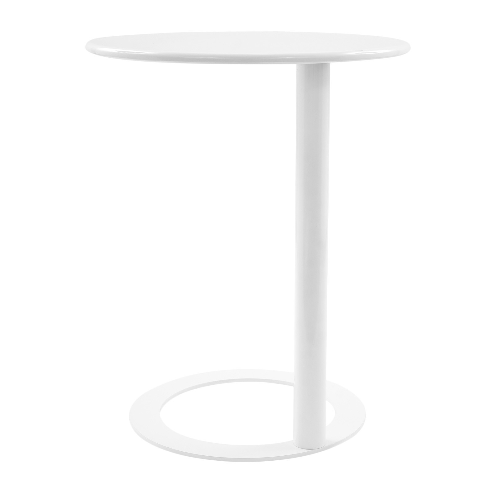 60x74cm Round Side Table White Side Table for Small Spaces with O-shaped Base US