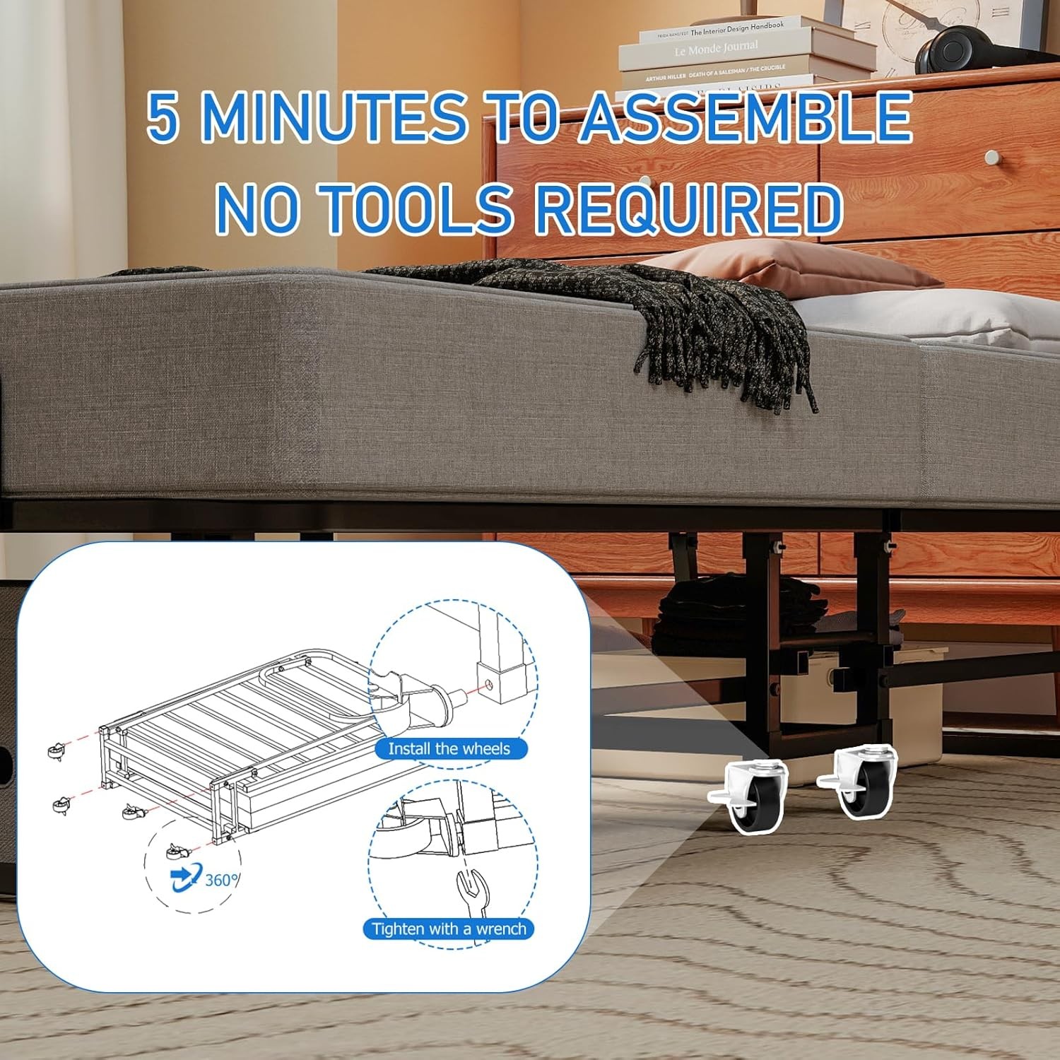 Foldable Rollaway Bed with Memory Foam Mattress & Sturdy Fold Up Metal Frame