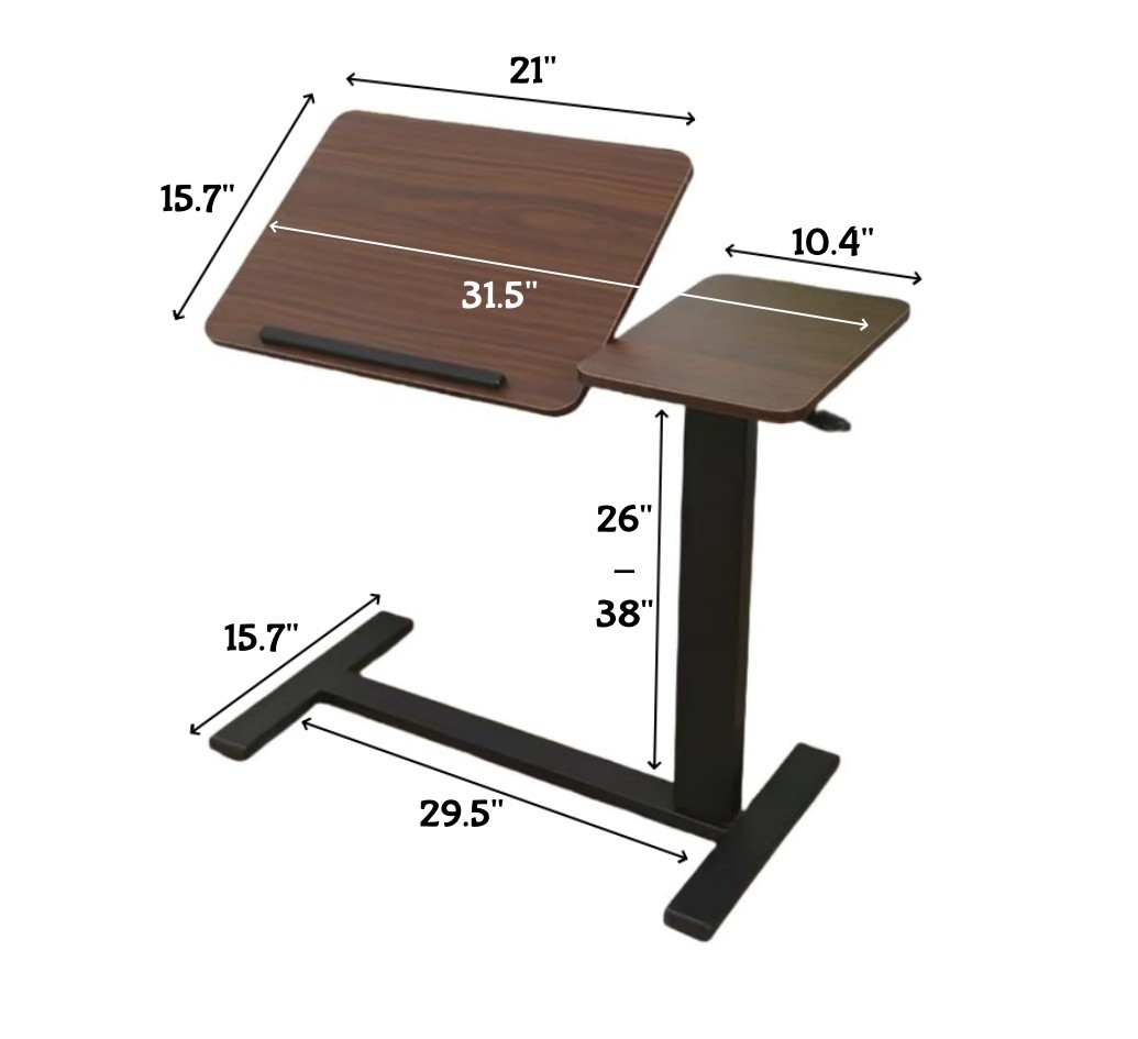 Modern Height Adjustable Overbed Table Side Table Tilting Bedside Desk w/ Wheels