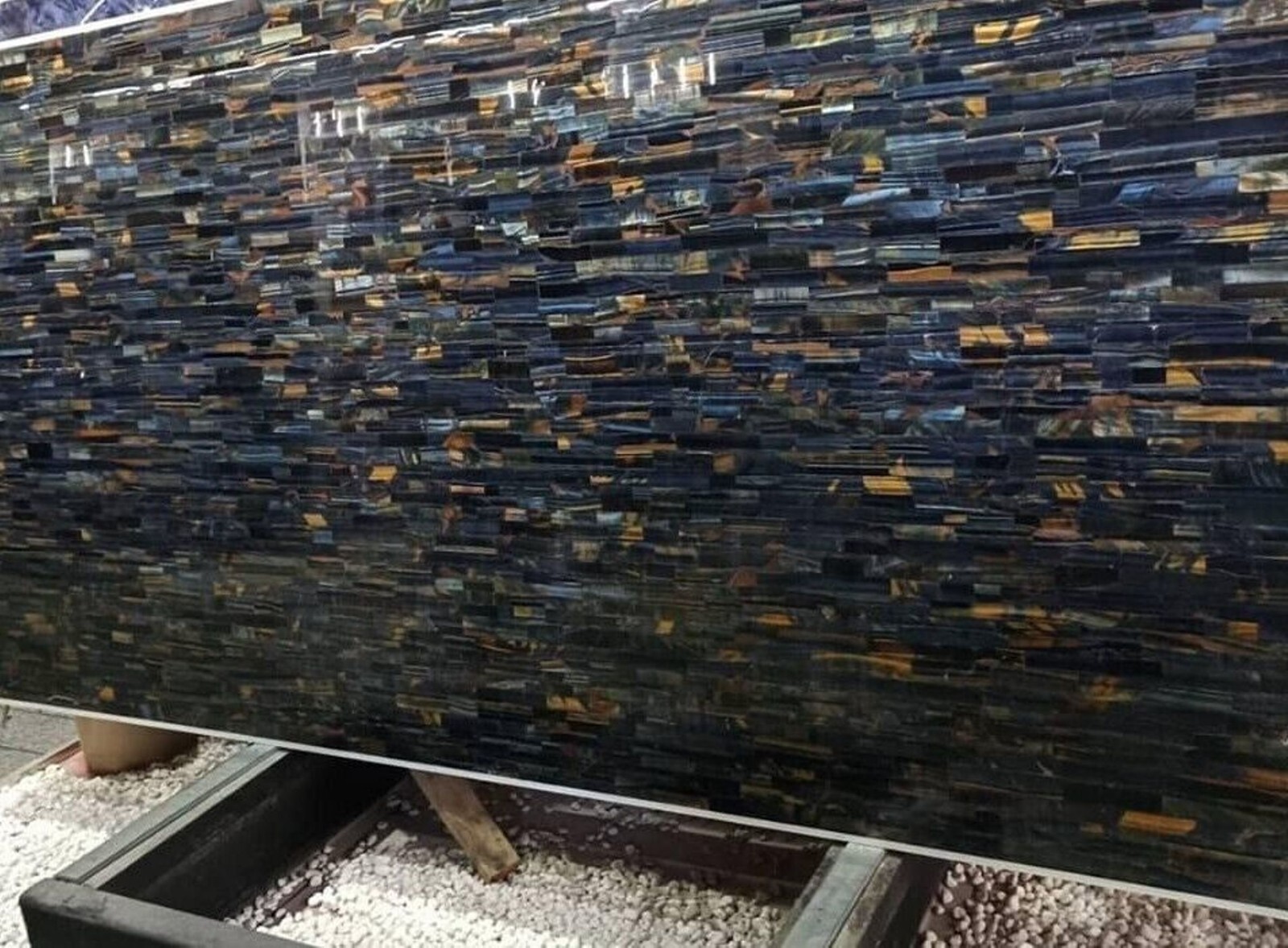 Blue Tiger Eye Stone Overlay Work Coffee Table Top Rectangle Marble Party Table