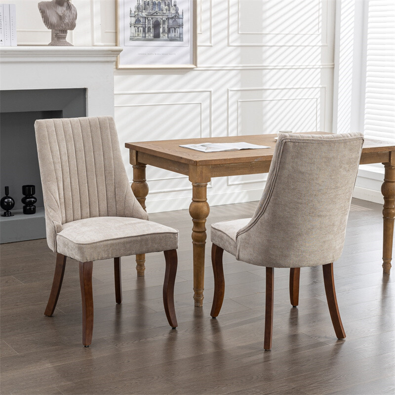 Set of 2 Dining Chair Kitchen Upholstered Side Chairs w/Curved Solid Wood Legs